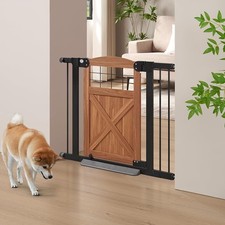 Barn Door Dog Gate, Anti-Kick Pet Gate with Walk Through Door, Modern Farmhou...