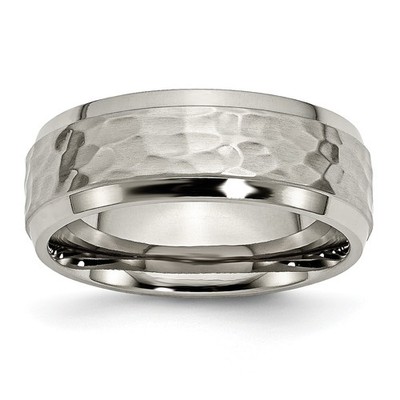 Chisel Titanium Polished and Hammered 8mm Beveled Edge Band TB236