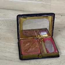 Raquel Makeup Compact Mirror Hinged Book Style Leather Gold Embossed 1920s