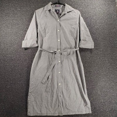 Faconnable Gingham Shirt Dress Womens Small Black White Belted Albert Goldberg