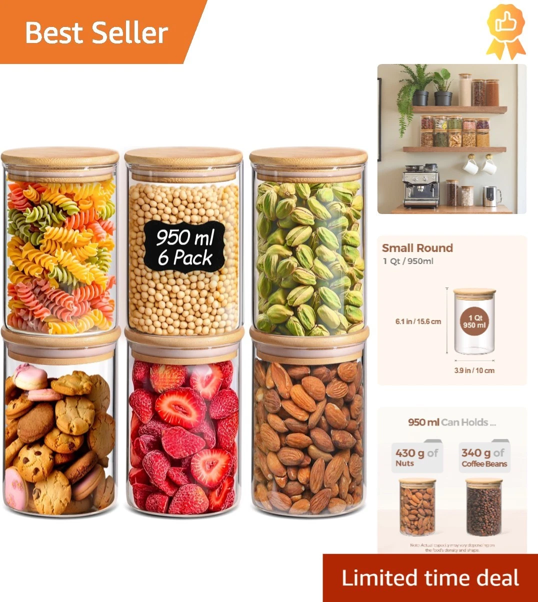 Round Glass Food Storage Jars with Bamboo Lids - Airtight, See-Through, Durable
Opens in a new windo