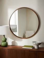 John Lewis 80cm Decorative Slim Solid Oak Round Wall Mirror - Walnut [Scratched]