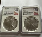2020 & 2022 S$1 Silver American Eagle NGC MS70 Everhart Signature $1 SET OF TWO
