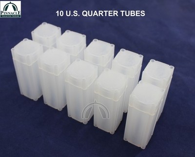 10 Pack Square Quarter Coin Tubes with Snap Close Lid for U.S. Quarters by