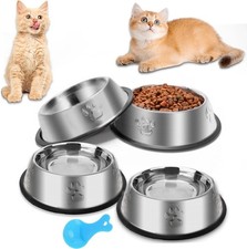 Stainless Steel Cat Bowl, 4 Pack Metal Dog Bowls for Food 8oz 4 pack, Silver