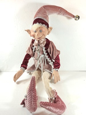 Robert Stanley Posable Elf Pink/Burgundy & Silver Bells 22'' Tall