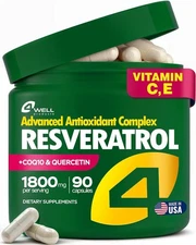 Resveratrol Supplement 1800mg Complex - COQ10 Quercetin Vitamin E Vitamin C -...