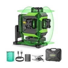 Huepar 4x360 Laser Level Self-leveling 4D Green Beam Cross Line 16 Lines Tili...
