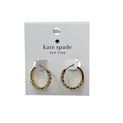 Kate Spade Full Circle Huggies Hoops Earrings Gold and Purple.