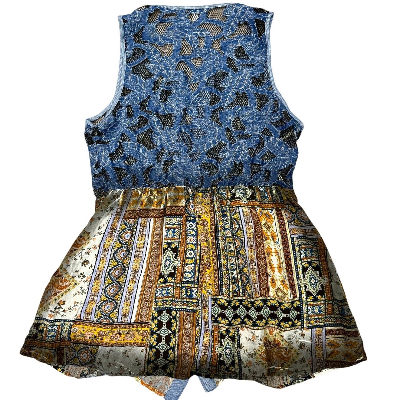 Gimmicks Bohemian Patchwork Button Down Sleeveles… - image 3
