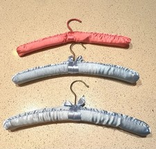 Padded Hangers Set 3 Blue Coral Satin Bows Vintage