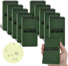 10 Pack Waterproof Pocket Notebooks 3x5 Top Spiral Grid Paper All Weather