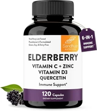 Sandhus Elderberry Vitamin C Plus Zinc Vitamin D3 Quercetin Immune Support 120ct