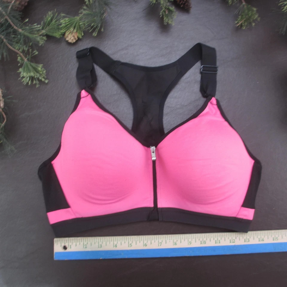 Sujetador deportivo Victoria's Secret VSX para mujer 38C rosa negro cremallera frontal espalda deportiva Foto 2 de 4