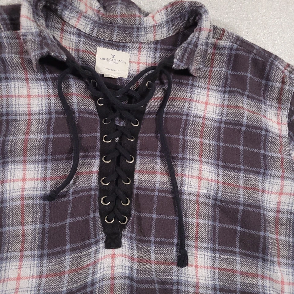 Camisa de franela American Eagle para mujer XL talla grande gris envejecida con cordones Foto 4 de 4