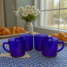Set of 4 Forte Crisa Mexico Azure Ice Cobalt Blue Coffee Cup Ribbed  12 OZ