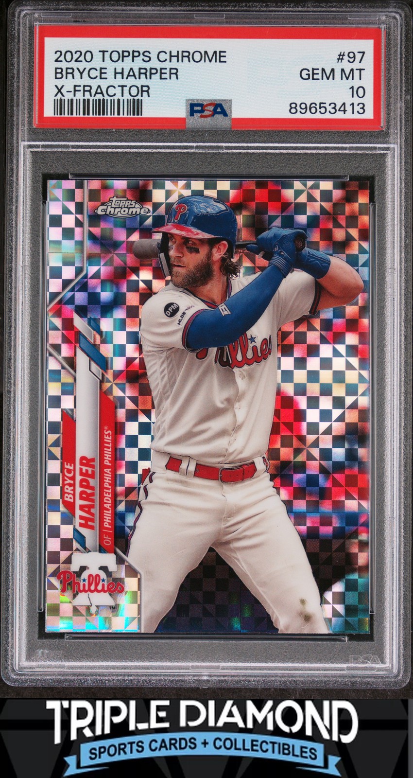 2020 Topps Chrome #97 Bryce Harper X-Fractor Phillies PSA 10 Gem MT AD978 view 1