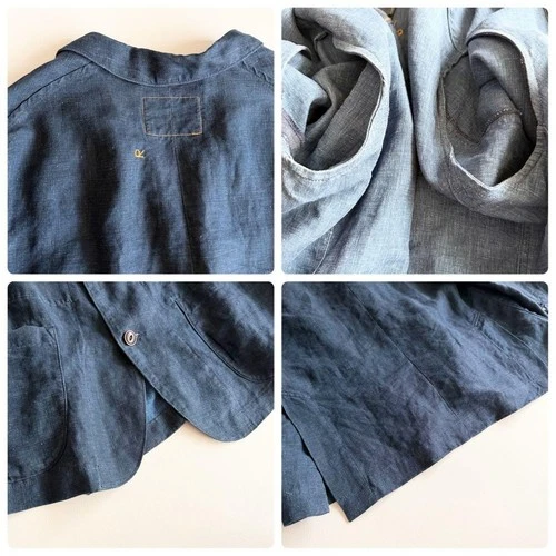 45R / 45rpm Linen Tailored Jacket Indigo Blue Size-L Excellent image 7
