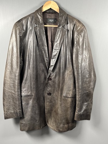 Reiss, Vintage REISS Distressed Leather Blazer Jacket Coat Mens Medium Brown Made UK
