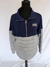 Victoria s Secret PINK LOVE PINK Quarter Zip Pullover XS Navy Gray Sweatshirt