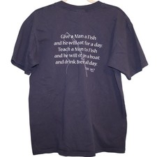 90s Navy Blue Funny Fishing T Shirt. Anvil Size L Made In USA