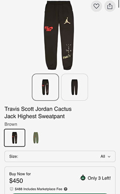 Jordan Travis Scott Cactus Jack Highest Sweatpants Brown M Drawstring Fleece