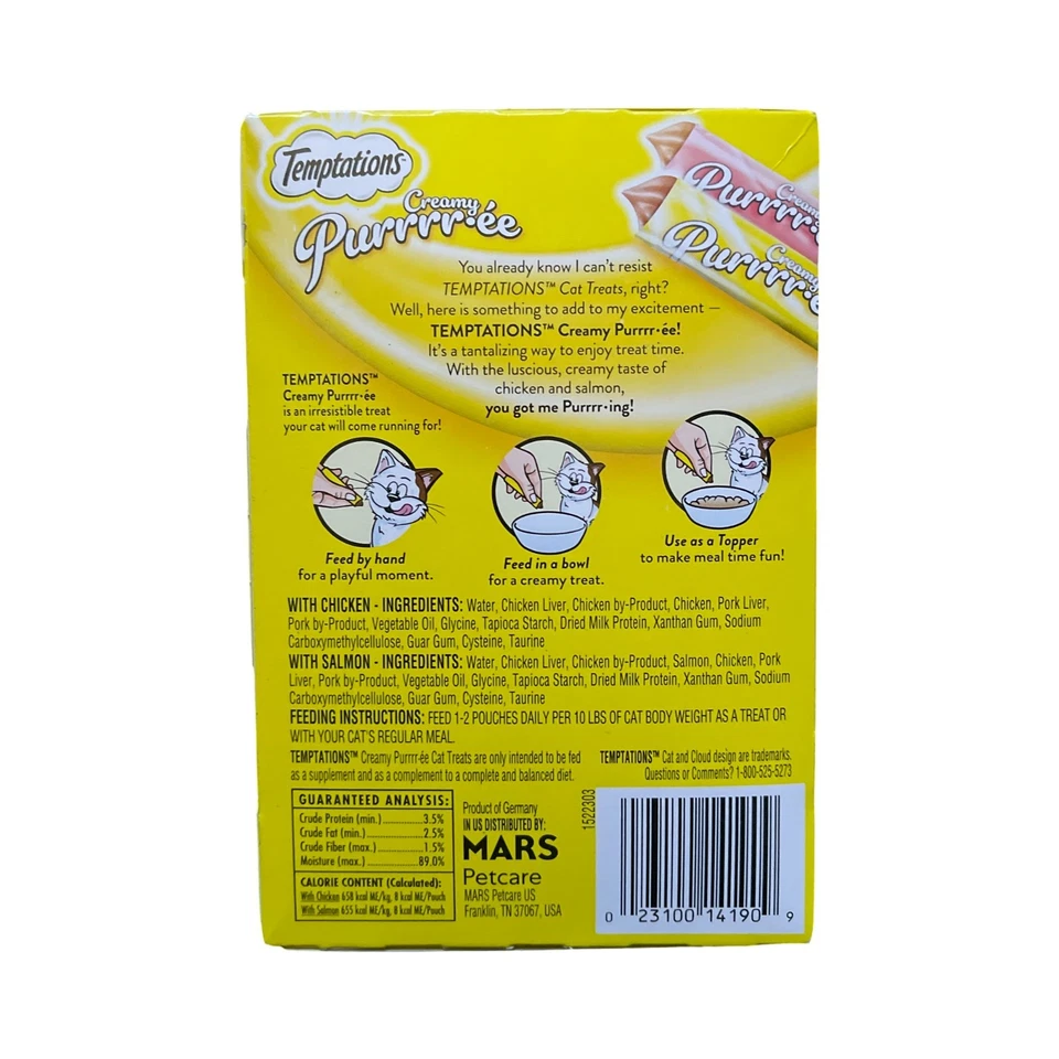 Temptations Creamy Purrrr-ee Pouches - Chicken & Salmon 16ct. -6 Boxes Exp 10/26 - Image 3 of 4