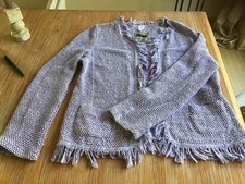 Frühling Strickjacke White Label Gr. 42 flieder creme Fransen Baumwolle 1 a