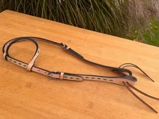Light Oil  w Green Buck Stitching One Ear Western Horse Headstall RANCH PLEASURE