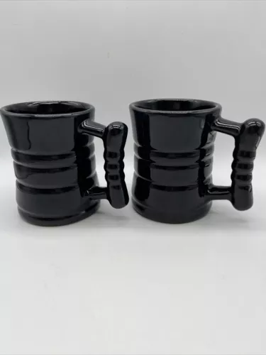 Set of 2 Vtg Frankoma Pottery Plainsman C3 Coffee Mugs Redware Dark Blue