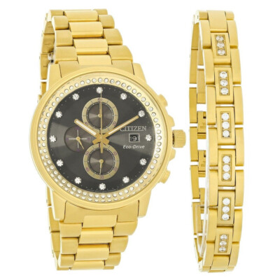 CITIZEN MEN'S $575 ECO-DRIVE NIGHTWAWK CRYSTAL GOLD CHRONOGRAPH WATCH FB3002-61E