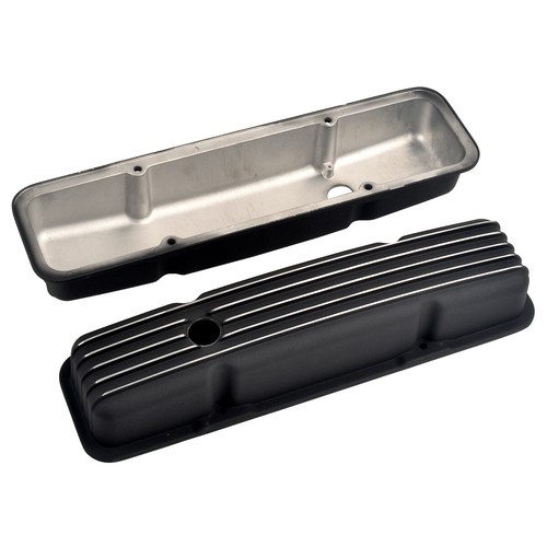 Cubiertas de válvula de aluminio negras cortas con aletas y filtro de aire de 12" para Chevy SBC 350 58-86 - Imagen 3 de 10