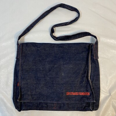 Levi Strauss Foundation Denim Fold Over Messenger Bag Tote Red Tab Lightweight