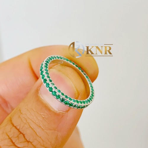 FASCIA SMERALDO NATURALE ETERNITÀ TAGLIO TONDO 2,00 CTW ORO BIANCO MASSICCIO 14K TRE LATI - Foto 1 di 4