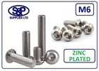 M6 - 6mm SOCKET BUTTON HEAD - DOME HEAD ZINC PLATED 8MM TO 60MM LONG, SKT BUTTON