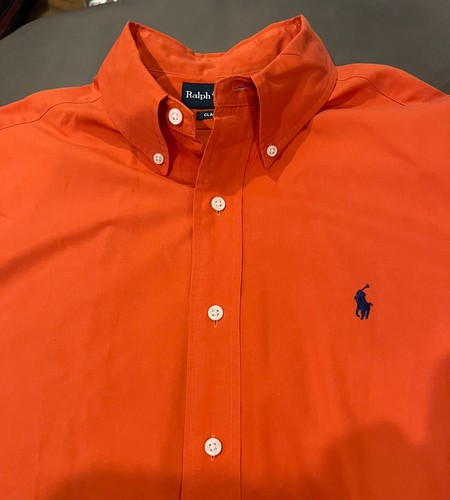 Ralph Lauren Sport Shirt klassische Passform Herren L orange Knopfleiste Freizeit Pony Logo - Bild 7 von 10