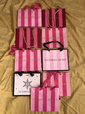 Lot 9 Victoria s Secret Small Striped Holiday Paper Gift Wrap Present Bag Bags