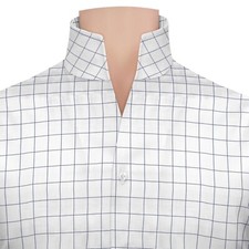 Men Celebrity Style High Open Neck One Piece Collar White Windowpane Check Shirt