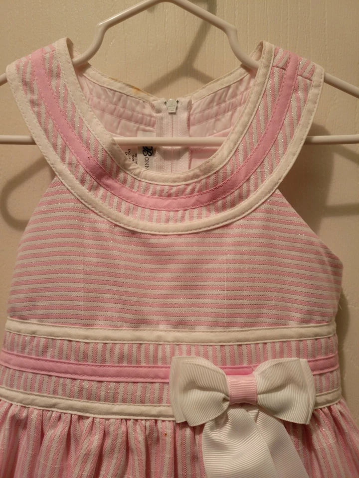 Bonnie Jean - Vestido Rosa Blanco Y Plateado Rayas Talla 4 FS7 Foto 3 de 4