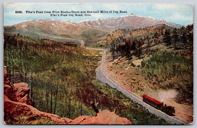 Colorado DB Postcard Pikes Peak Train From Pilot Knob