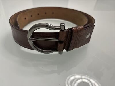 SALVATORE FERRAGAMO Wide Adjustable Brown Crocodile Gancini Belt