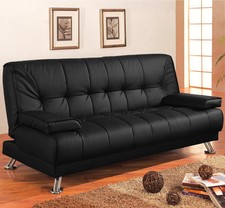 SOFA DIVANO LETTO RECLINABILE SALOTTO ECOPELLE NERO 3 POSTI SOGGIORNO E CUSCINI