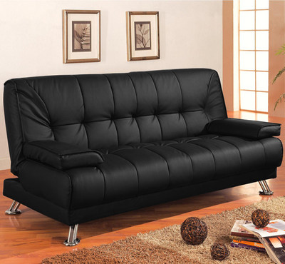 SOFA DIVANO LETTO RECLINABILE SALOTTO ECOPELLE NERO POSTI
