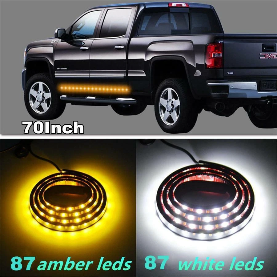 Luz LED ámbar blanca señal de giro luz DRL estribo lateral estribo coche 70" 2 piezas Foto 2 de 4