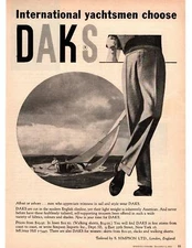 1958 "Yachtsmen Choose Daks" Modern English Slimline Trousers Pants Print Ad