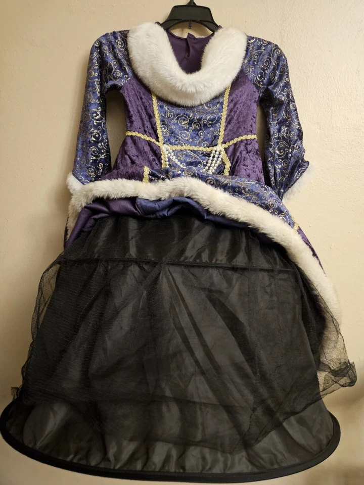 Elegante Vestido de Princesa Renascentista Tamanho 4~Roxo Dourado Veludo Vestido de Pele Sintética para Meninas - Imagem 3 de 4
