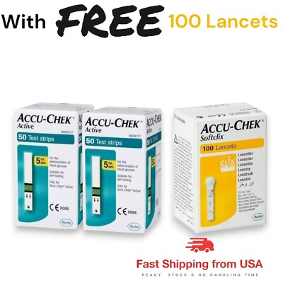 Accu-Chek  Active 100 Test Strips with 100 Lancets Delivery from USA Exp:04/2026