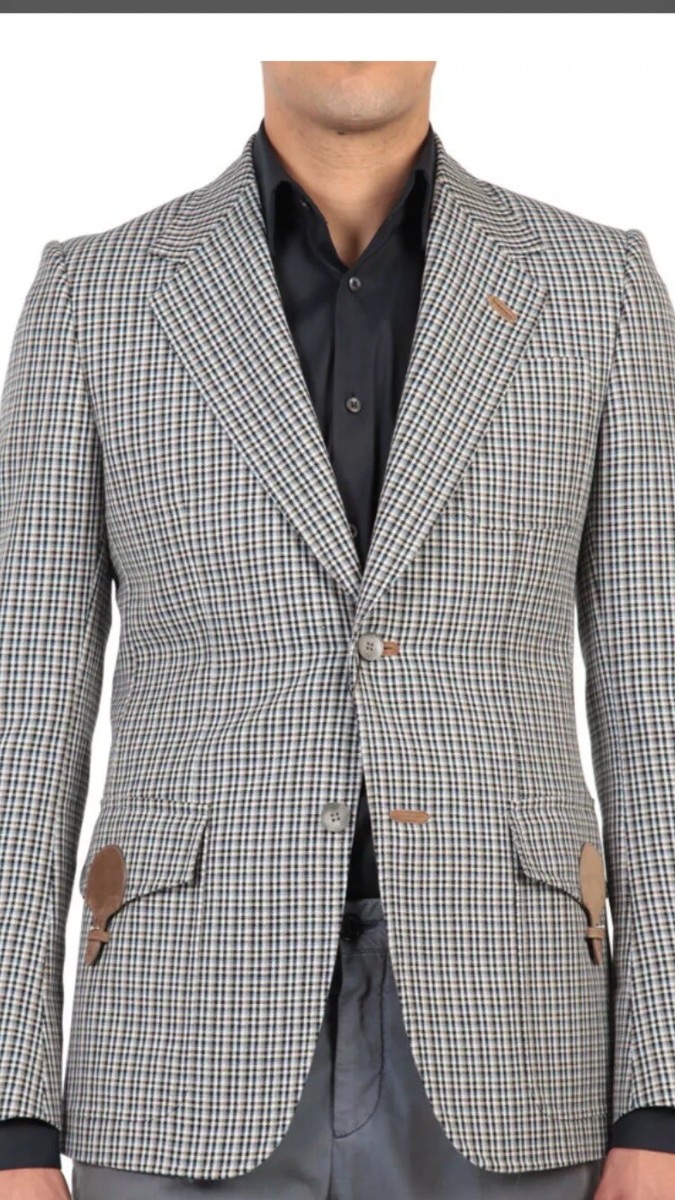 Gucci Runway Checkered Wool-Suede Blazer Jacket IT 52L US,42