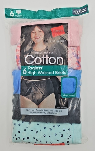 Hanes Womens Just My Size 13 5X High-Waist Cotton BRIEFS Underwear Pack of 6