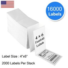 16000 Fanfold Direct Thermal Shipping Labels 4x6 Perforated for Zebra and Rollo